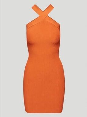 Aritzia Babaton Sculpt Knit Criss Cross Dress in Tangelo Orange